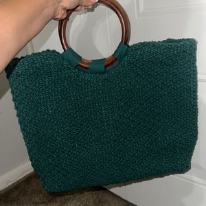 Crochet bag with wooden handles